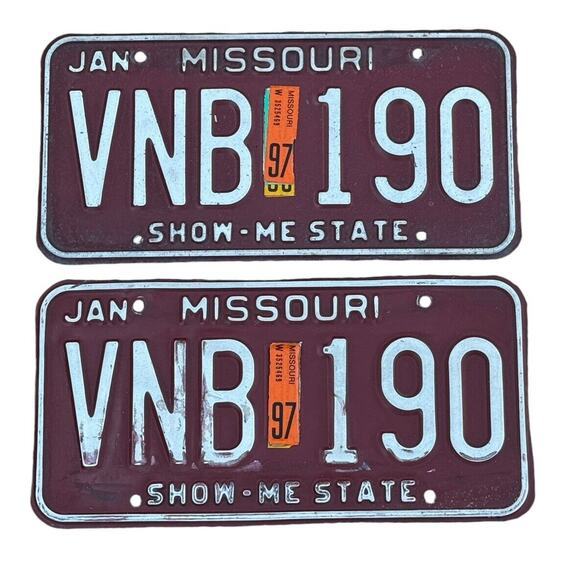 Missouri License Plate Show-Me State Dec 1997 Sticker Red White Automobile Tags - Picture 1 of 4